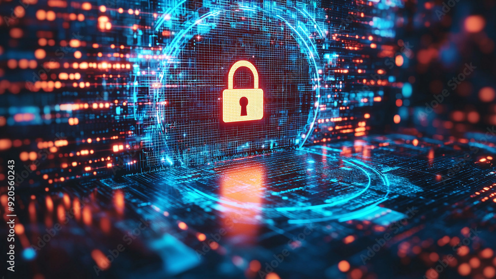 Symmetrical Data Protection Symbols on Digital Background Symmetrical Data Protection Symbols on Digital Background