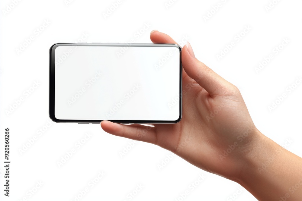 Blank Smartphone Mockup on Hand created with Generative AI Blank Smartphone Mockup on Hand created with Generative AI