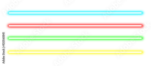 Glowing neon lines sign blue, green, red, yellow. Beam laser light line border isolated on transparent background. Colorful neon tube light effects. Glowing LED light lines . Graphic design elements