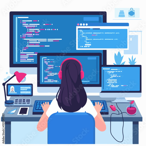 A woman sits at a desk, typing on a laptop while working on an assignment, a woman working on an assignment in front of a laptop
