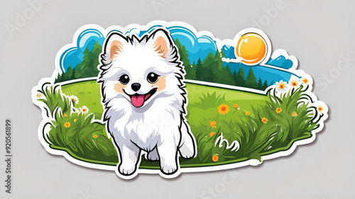 sticker puppy on the meadow