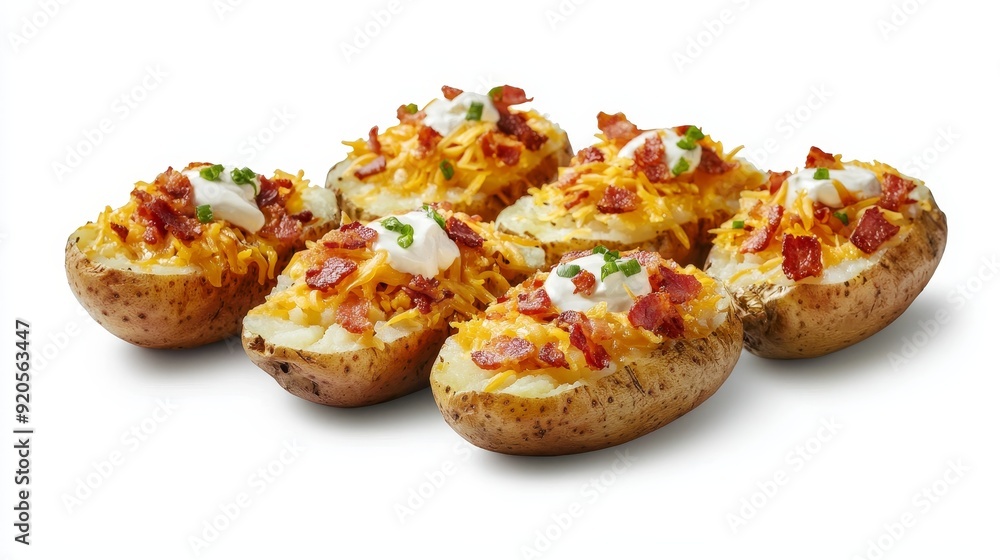 Menu and ad image of grilled bacon and cheddar potato skins with sour cream Menu and ad image of grilled bacon and cheddar potato skins with sour cream