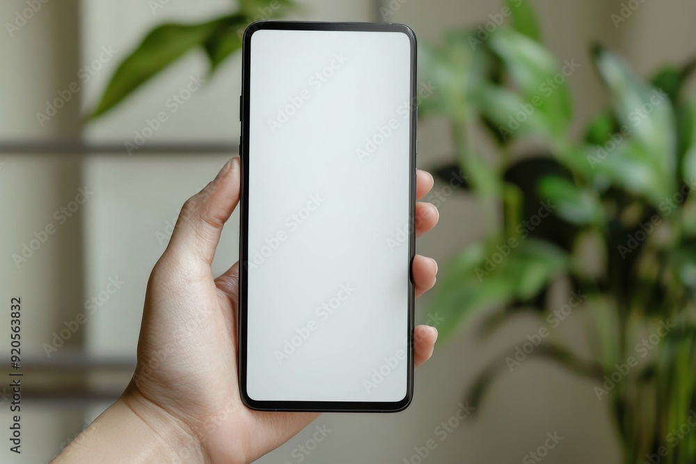 Blank Smartphone Mockup on Hand created with Generative AI Blank Smartphone Mockup on Hand created with Generative AI
