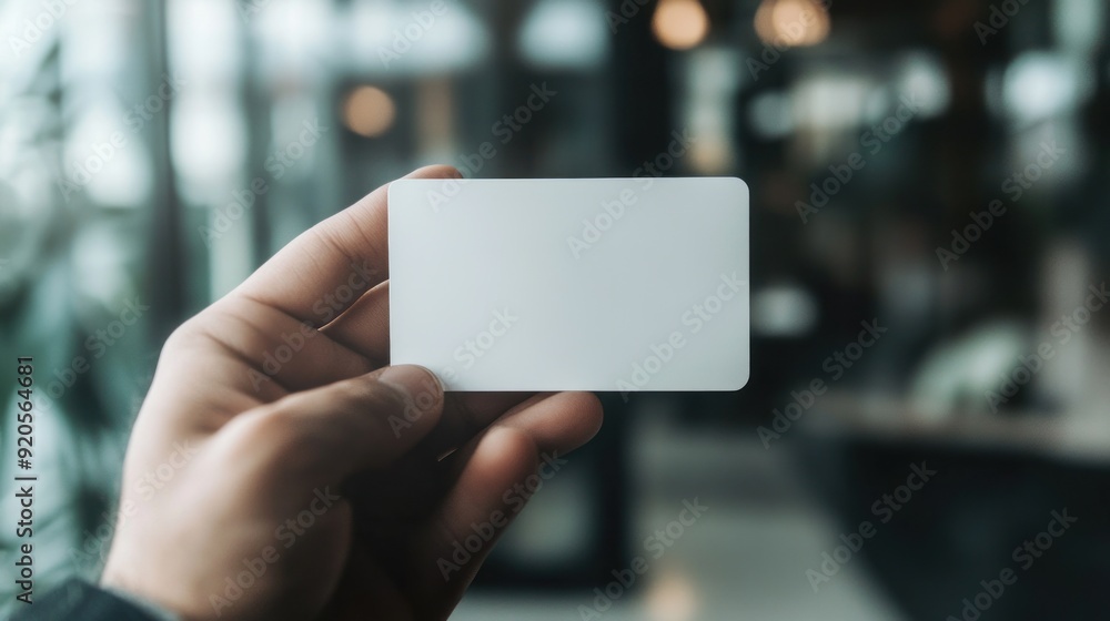 Blank Card Held in Hand Against a Blurry Background Blank Card Held in Hand Against a Blurry Background