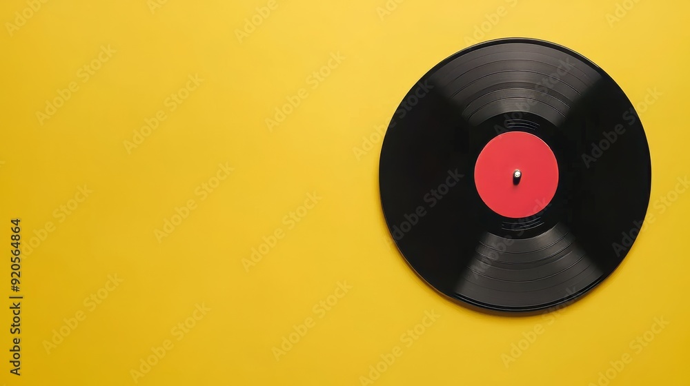 Yellow vinyl LP record with text space and turntable top view Yellow vinyl LP record with text space and turntable top view