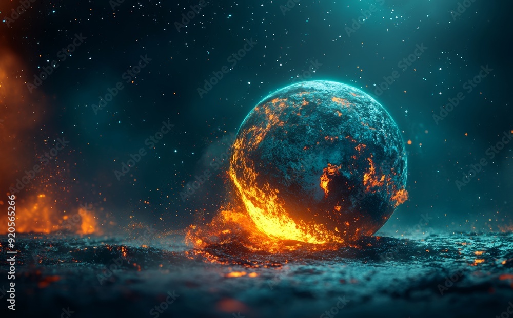 The last seconds of the planet Earth dying in fire, fire and lava across its entire surface. High quality digital space art in 5K - ultra realistic simulation. The last seconds of the planet Earth dying in fire, fire and lava across its entire surface. High quality digital space art in 5K - ultra realistic simulation.