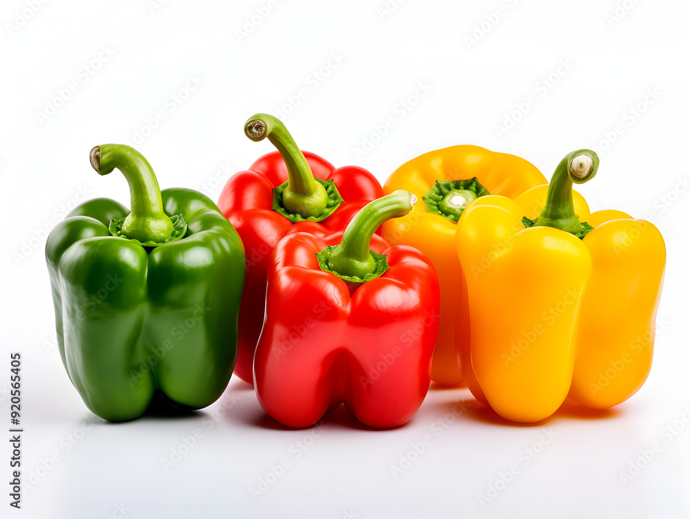 Fresh colorful ripe bell peppers on white background Fresh colorful ripe bell peppers on white background