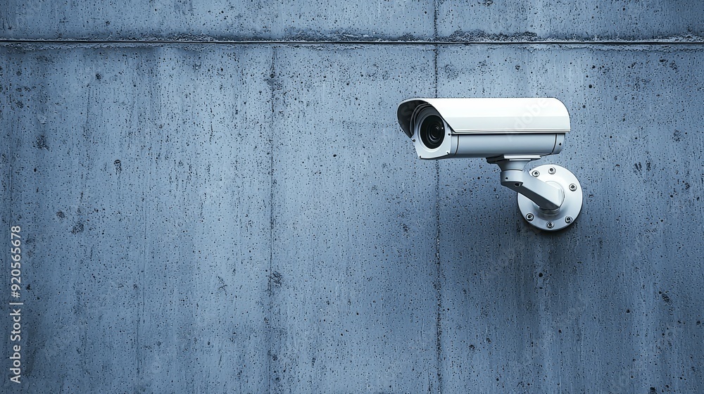 In public and industrial areas, a white wall with a modern security camera is used for safety surveillance In public and industrial areas, a white wall with a modern security camera is used for safety surveillance