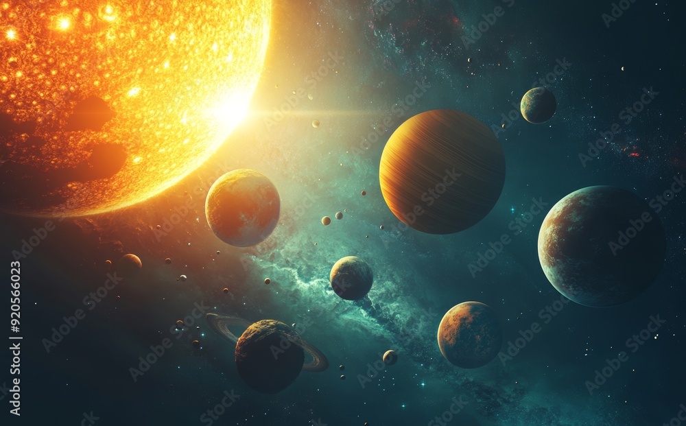 A virtual representation of the solar system in 3D. High quality digital art in 5K with realistic effects. A virtual representation of the solar system in 3D. High quality digital art in 5K with realistic effects.