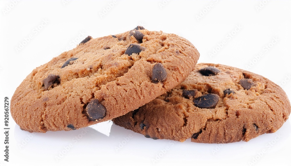 Classic Chocolate Chip Cookies: Crisp and Delicious on White Background Classic Chocolate Chip Cookies: Crisp and Delicious on White Background