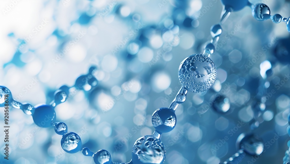 Water molecules and carbon layered on the chromatic background, in the scientific style, with chemical structure details in the foreground. The composition is symmetrical and balanced Water molecules and carbon layered on the chromatic background, in the scientific style, with chemical structure details in the foreground. The composition is symmetrical and balanced