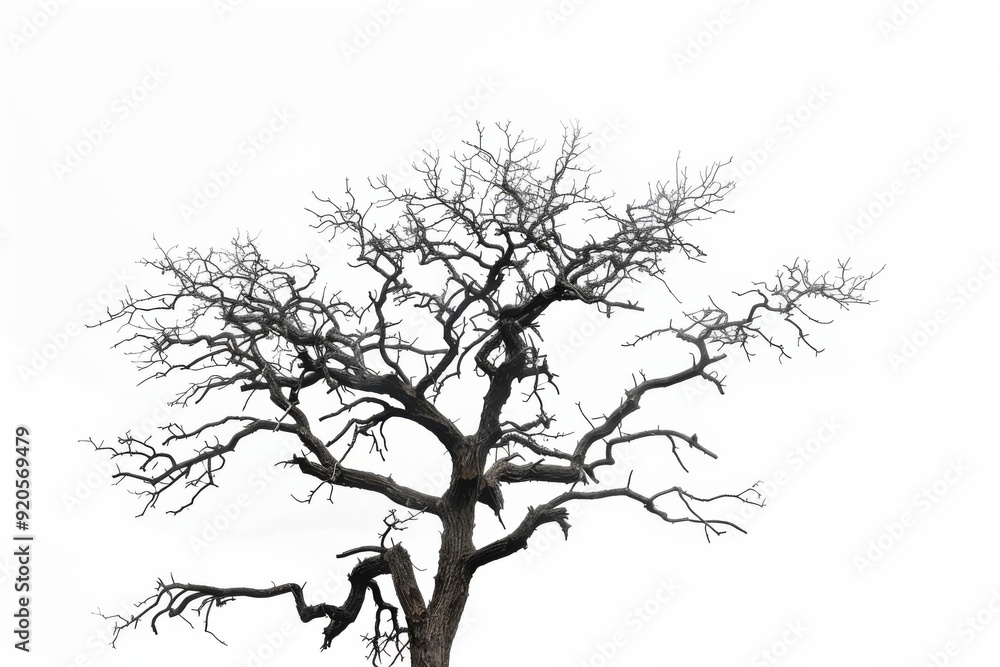 Eerie tree silhouette against pale sky, haunting minimalist landscape of solitude