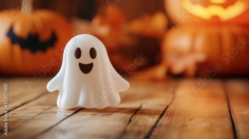 A friendly ghost on the Halloween decoration background photo