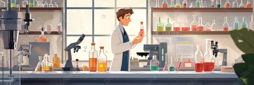A pharmaceutical technician is preparing a remedy with laboratory apparatus in a retro pharmacy during the observation of a diverse pharmacist working with laboratory equipment A pharmaceutical technician is preparing a remedy with laboratory apparatus in a retro pharmacy during the observation of a diverse pharmacist working with laboratory equipment