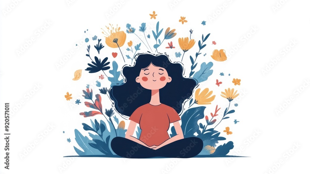 Flat design depicting various holistic mental health care practices and wellness therapies such as meditation yoga and other relaxation techniques for overall wellbeing and healing Flat design depicting various holistic mental health care practices and wellness therapies such as meditation yoga and other relaxation techniques for overall wellbeing and healing