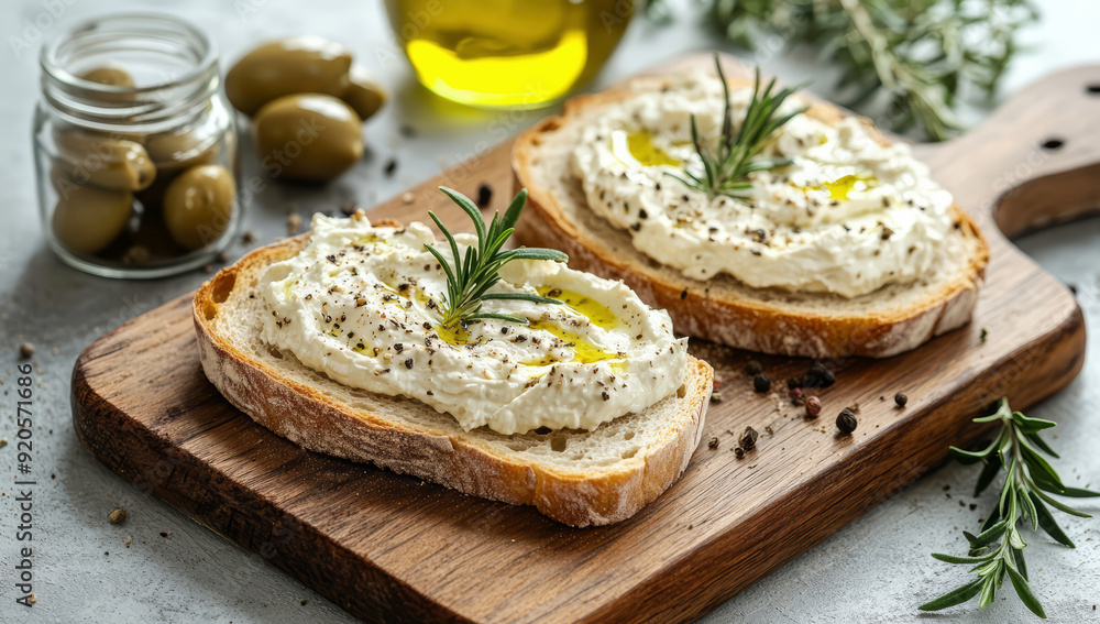 Slices of bread topped with the tangy mayo and olive oil Slices of bread topped with the tangy mayo and olive oil