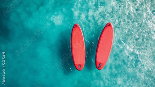 Two supboards on the water top view photo