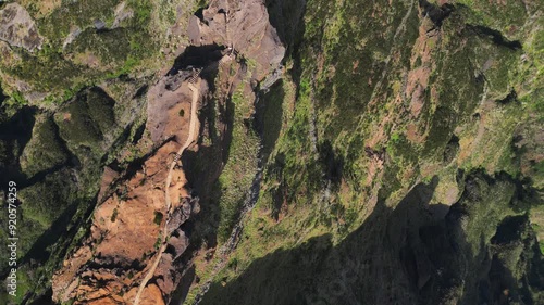 Pico do Arieiro to Pico Ruivo trek mysty landscape in Madeira island, Portugal photo