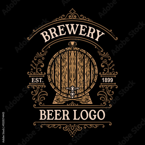 Antique frame beer label vintage retro vector, Vintage ornament logo.