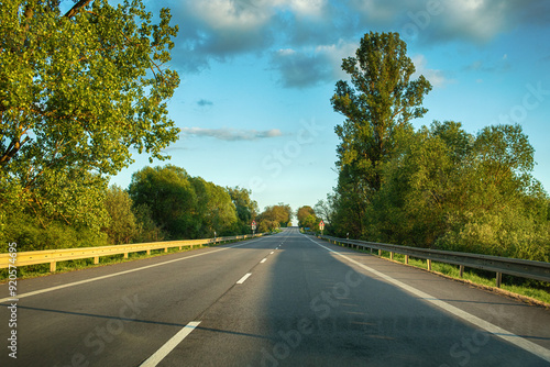 View of the highway in southern Slovakia.Early spring.