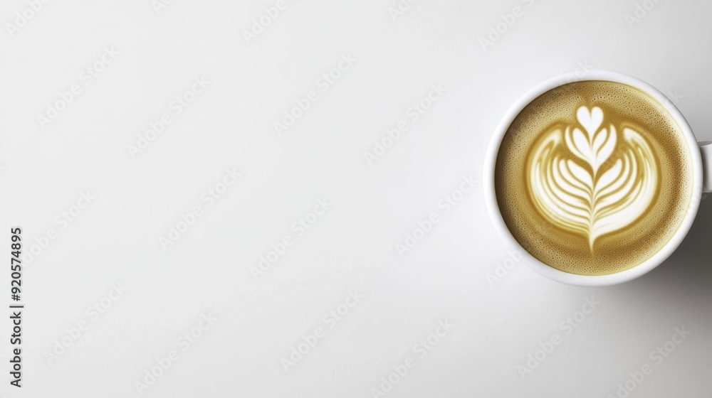 White Cup of Latte Art on White Background White Cup of Latte Art on White Background