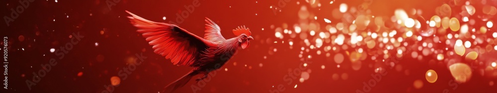 Fototapeta premium Chinese Zodiac Vibrant 3D Red Art Background for the Year of the Rooster, Celebrating with a Modern and Auspicious Aesthetic.