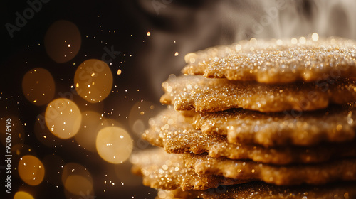 Wallpaper Mural Golden brown crackers arranged in a stack, surrounded by scattered crumbs. Torontodigital.ca