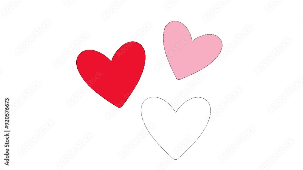 Three heart in one frame. heart with white background. heart on white screen. heart. white background romantic decoration with red hearts particles flying up against white background. motion graphics. Three heart in one frame. heart with white background. heart on white screen. heart. white background romantic decoration with red hearts particles flying up against white background. motion graphics.