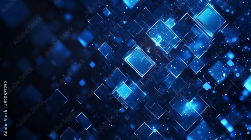 Abstract blue background with digital squares and light particles on a dark background, Abstract blue background with digital squares and light particles on a dark background,