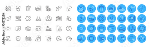 Bike app, Spanner and Loan percent line icons pack. Phone calendar, Water splash, Consolidation web icon. Job interview, Eye drops, Trash bin pictogram. Rotation gesture, Loyalty program, Taxi. Vector