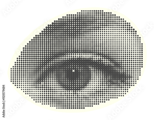 Set of eyes, lips, ear in halftone style. Retro magazine cut out clippings. Punk y2k collage isolated sticker elements. Mouth and tongue on yellow background. Vintage design Vector illustration