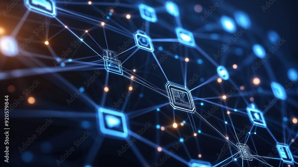 Interconnected Cybersecurity Network: Holographic Security Icons Interconnected Cybersecurity Network: Holographic Security Icons
