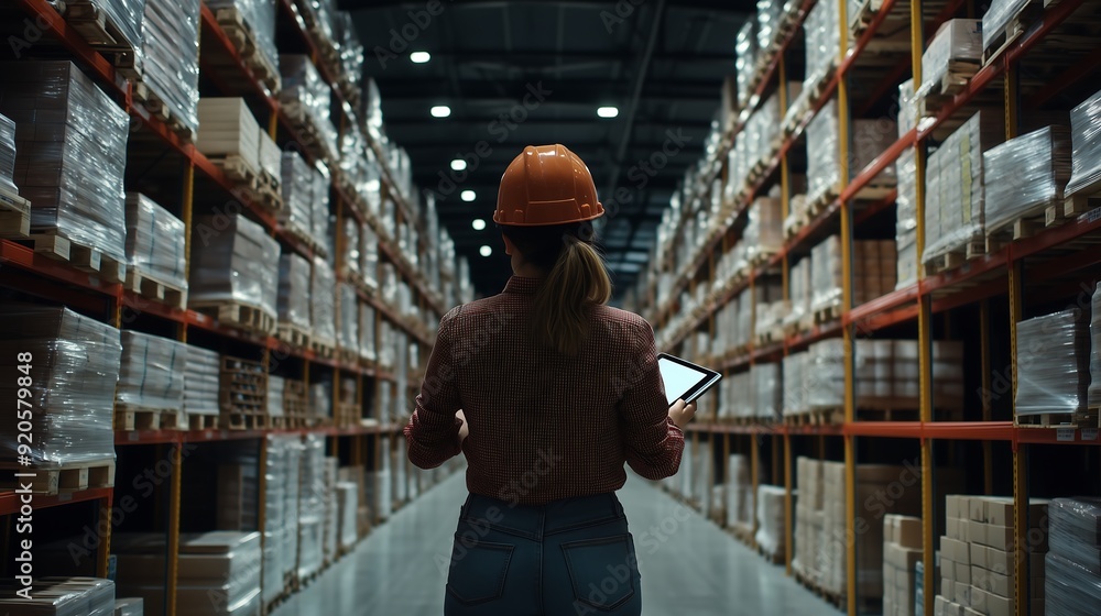 Fototapeta premium Warehouse worker inventory management