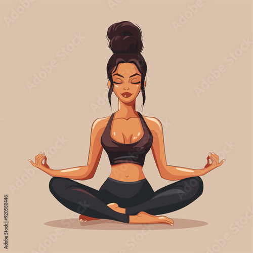 Yoga girl in a meditative pose holding a glass of wine in each hand.
