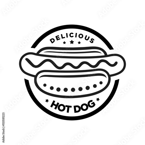 Hotdog logo illustration template hand draw, black and white, delicious