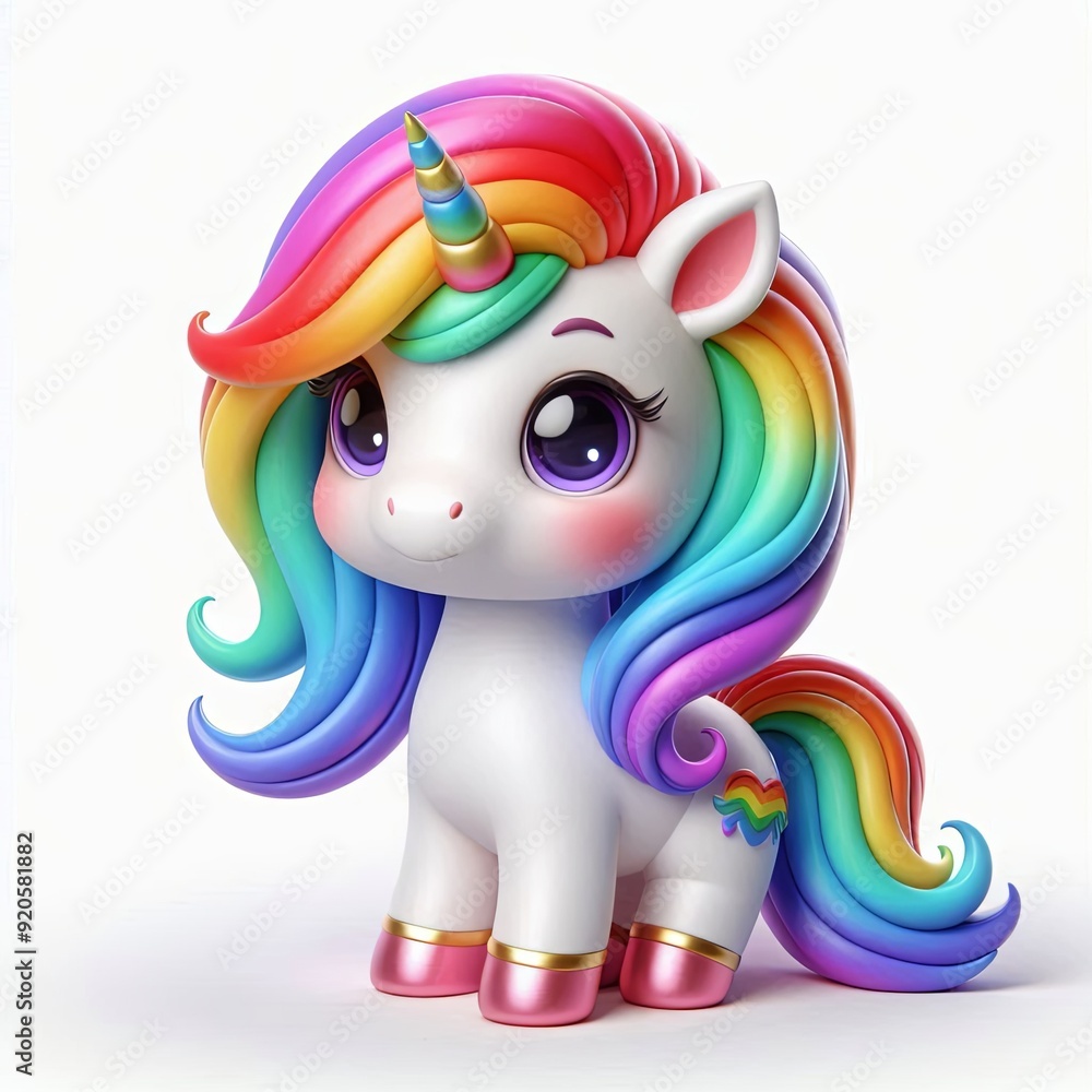 Cute Magical unicorn with a rainbow mane, mascot, character 3d Generative AI Cute Magical unicorn with a rainbow mane, mascot, character 3d Generative AI