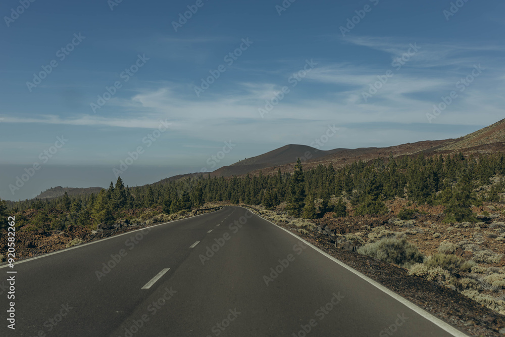 Route to reach the base of the Teide volcano. Tenerife Canary Islands Spain Route to reach the base of the Teide volcano. Tenerife Canary Islands Spain