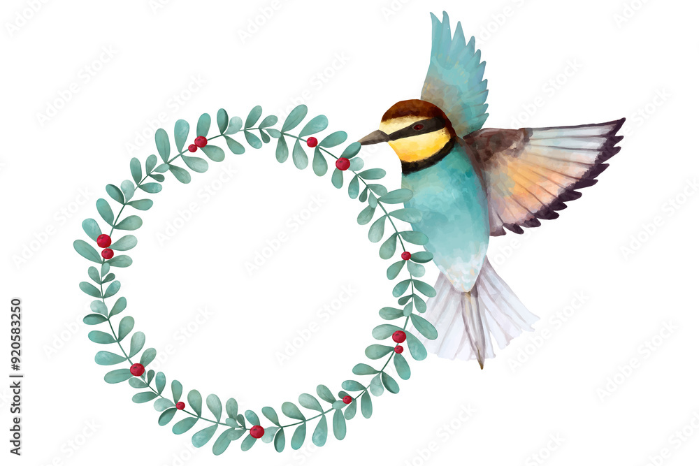 Obraz premium Watercolor bird with wreath png botanical drawing clipart