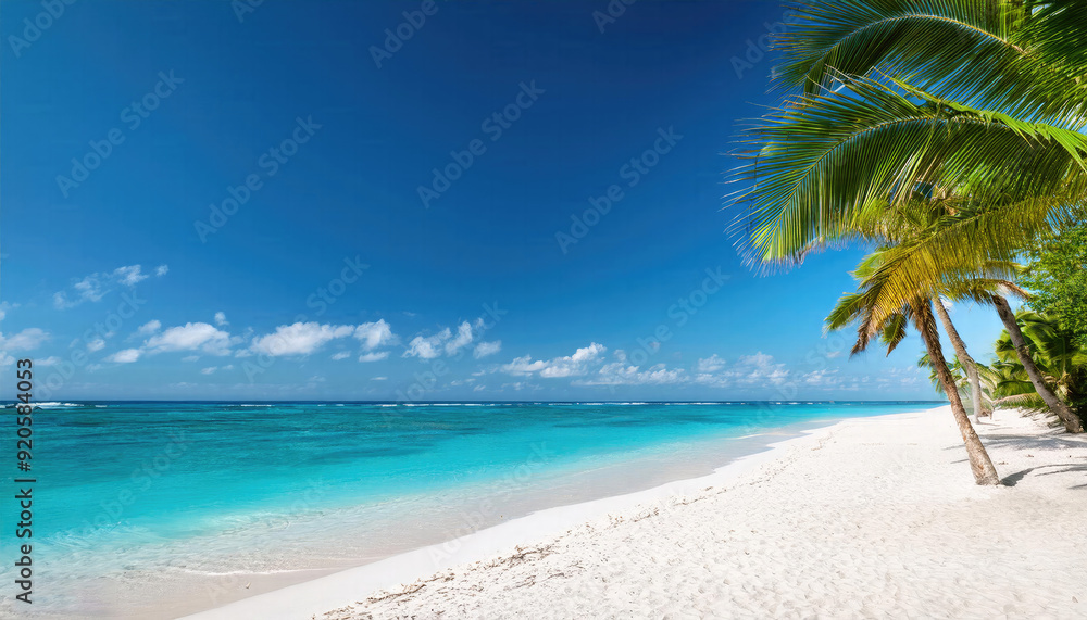 Tropical beach with palm trees during a sunny day Tropical beach with palm trees during a sunny day