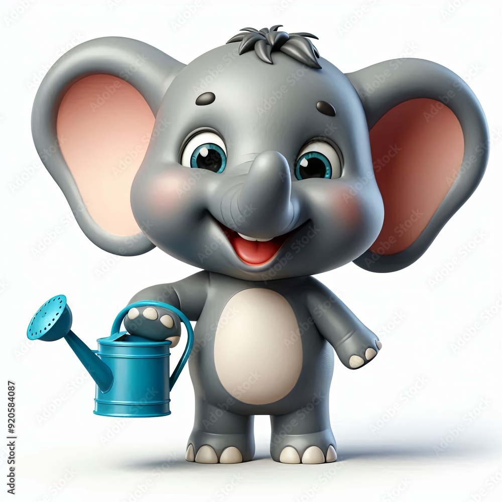 Cute Smiling elephant with a watering can, mascot, character 3d Generative AI Cute Smiling elephant with a watering can, mascot, character 3d Generative AI