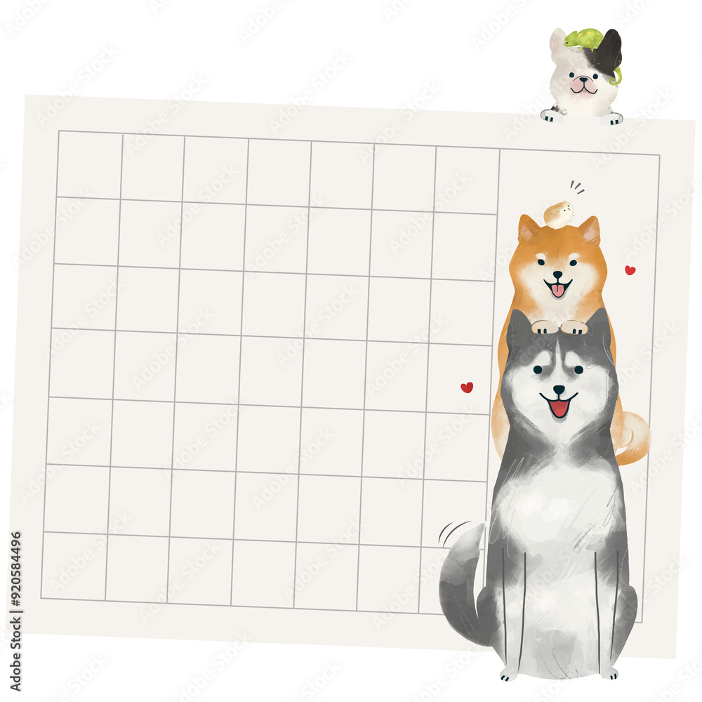 Fototapeta premium Paper note png with cute hand-drawn dogs on transparent background