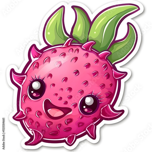 Vibrant dragon fruit sticker design on a white background, showcasing the unique shape and colors of this exotic fruit. This eye-catching artwork highlights the delicious and refreshing qualities of d photo