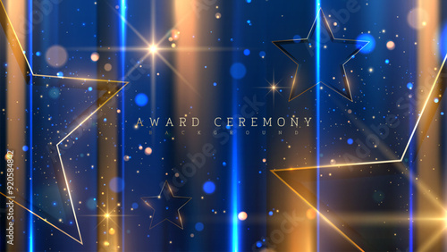 Awards ceremony scene with elegant golden star frame, blue luxury background.