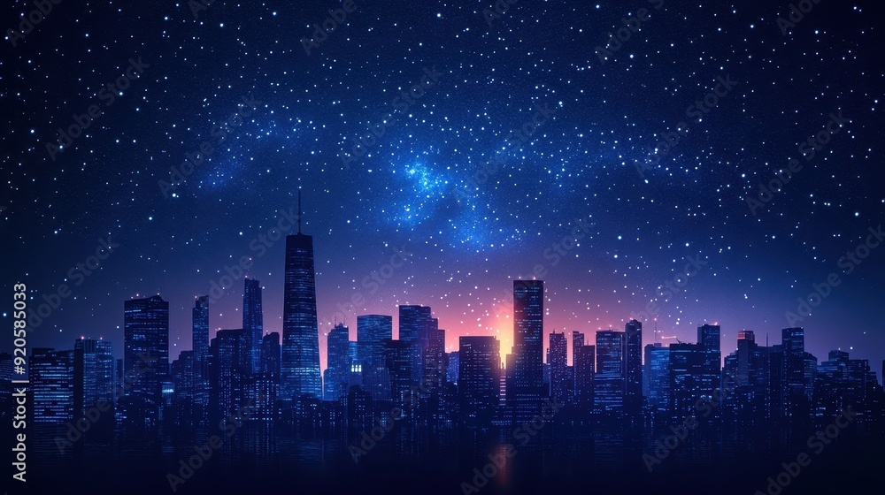Vector illustration of night city and full moon with galaxy under starry sky,cityscape and its reflection,Dark urban,Night town in flat style,abstract background,Panorama city,Square banner concept. Vector illustration of night city and full moon with galaxy under starry sky,cityscape and its reflection,Dark urban,Night town in flat style,abstract background,Panorama city,Square banner concept.