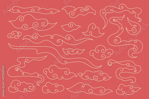 Swirling, flowy smoke, cloud, illustration vector dreamy set freestyle, texture, symbol, handwriting, ink, eastern, dragon pack bundle, swirl, asian element, Vietnamese, southeast, mystery, powerful 
