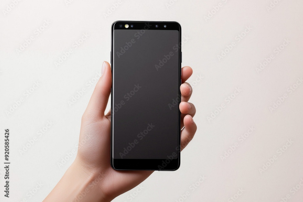 Blank Smartphone Mockup on Hand created with Generative AI Blank Smartphone Mockup on Hand created with Generative AI