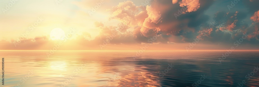 Hazy Sunset. Tranquil Evening Sky with Panoramic View of Sun Setting over Lake Hazy Sunset. Tranquil Evening Sky with Panoramic View of Sun Setting over Lake