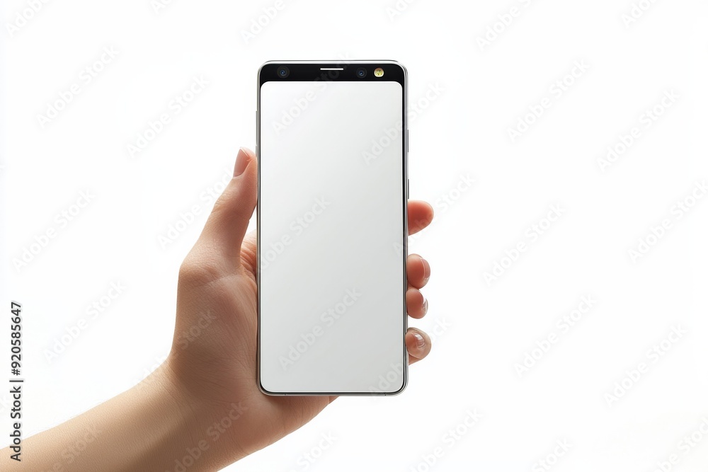Blank Smartphone Mockup on Hand created with Generative AI Blank Smartphone Mockup on Hand created with Generative AI