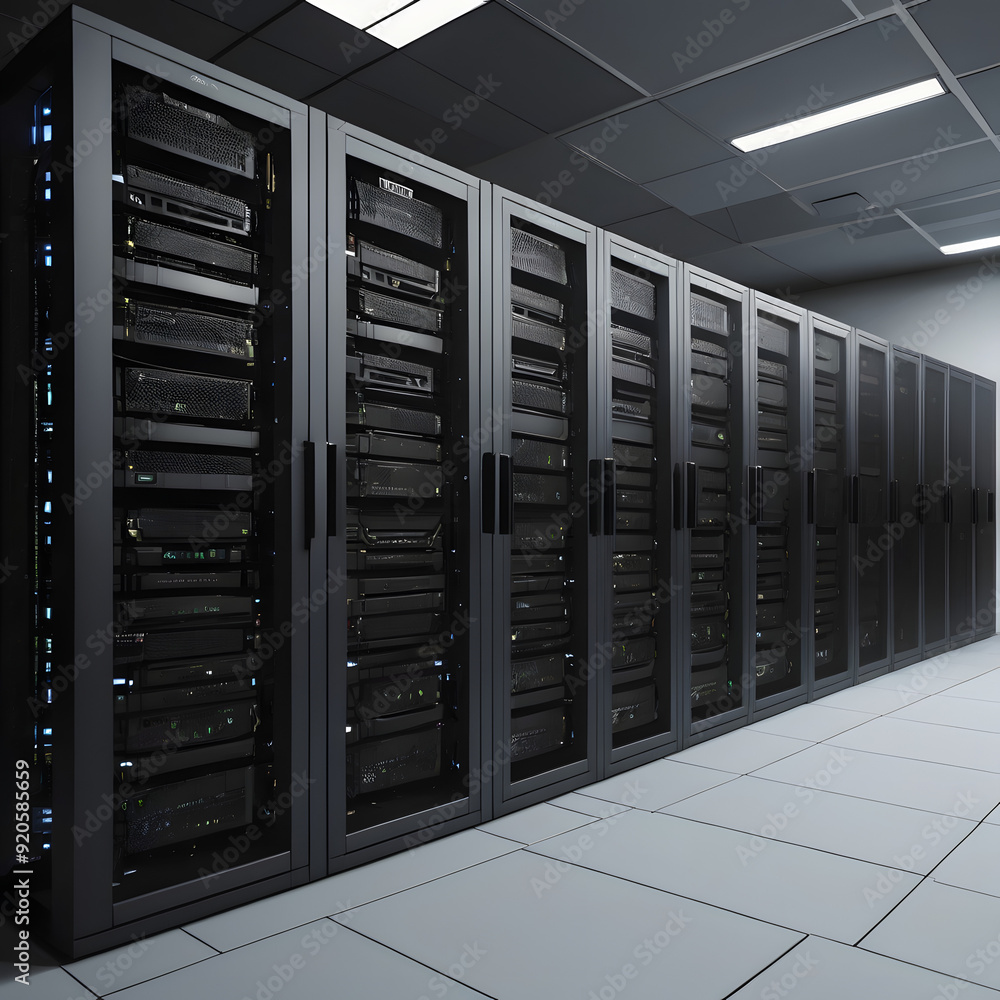 Servers racks walkthrough in Modern data center. Cloud computing datacenter server room. Cloud computing data storage 3d renderserver rack with servers,server rack with servers,server rack in a center Servers racks walkthrough in Modern data center. Cloud computing datacenter server room. Cloud computing data storage 3d renderserver rack with servers,server rack with servers,server rack in a center