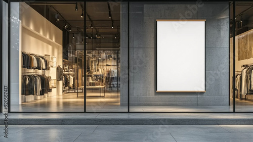 blank banner in front of clothes shop